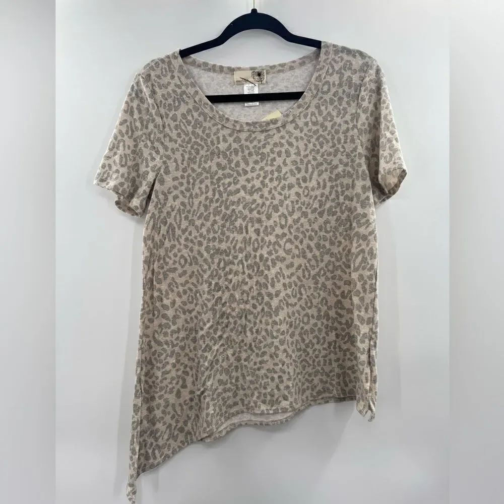 3/$20 Everleigh by Athro Asymetrical Animal Tan/Gray Print Top NWOT size S/P